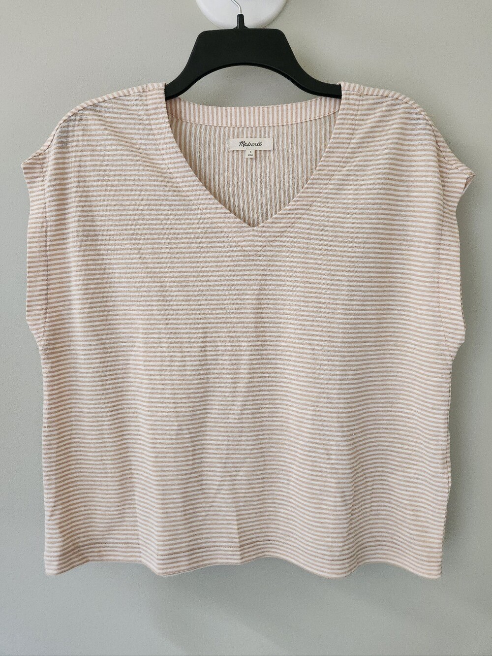 Madewell Cream and Beige Striped V-Neck Boxy Sleeveless Top